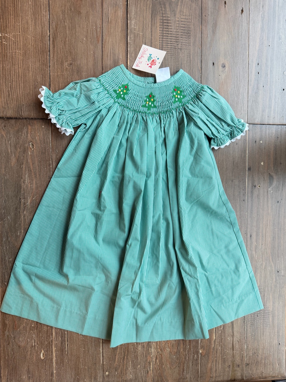 NWT Embroidered Christmas Tree green Smocked Bishop dress size 4T